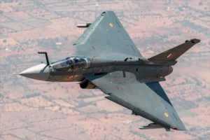 Indigenous Indian Tejas Mk1A fighter jet during a flight test.