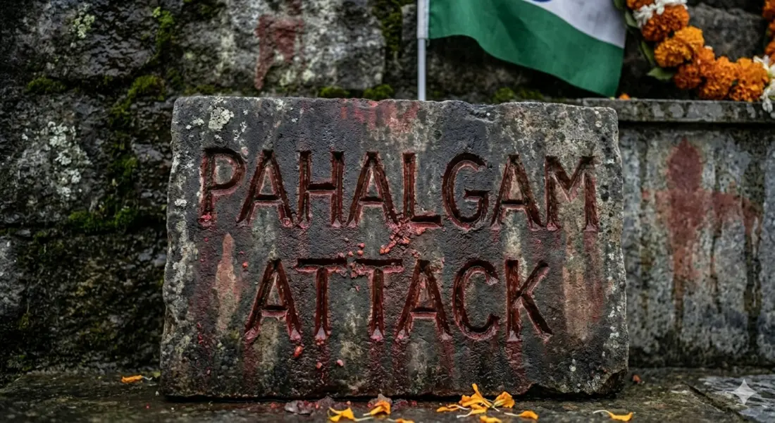 A solemn memorial at the entry to Pahalgam dedicated to the 26 victims of the 2025 Baisaran Valley terror attack.